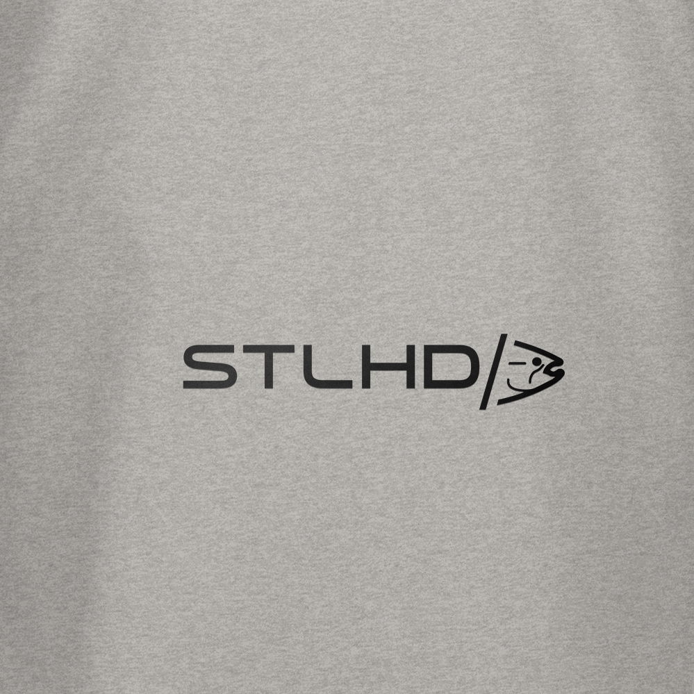 Heather gray T-shirt chest logo: STLHD/ icon