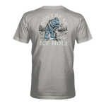 Heather gray T-shirt with back dinosaur graphic and “ICE HOLE” text