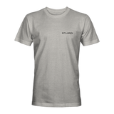 Heather gray T-shirt with small chest “STLHD/” logo