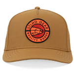 Tan canvas baseball cap with front STLHD Gear Quality Goods logo patch