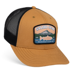 Wheat and black trucker cap with front Mt. Hood logo patch