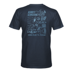 Navy graphic T-shirt with large back typography and icon print