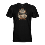 Men's black graphic T-shirt with 'Reel Awesome Dad' vintage badge print