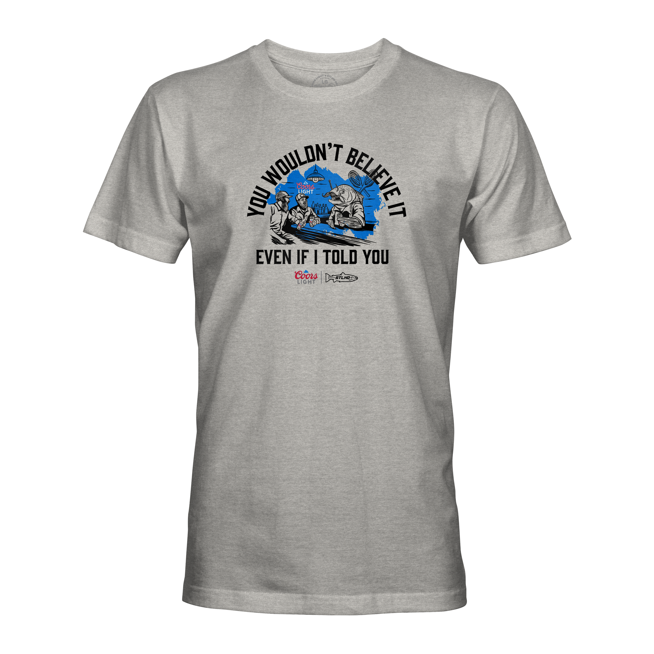 Gray crew-neck T-shirt with Coors Light bar-style front graphic