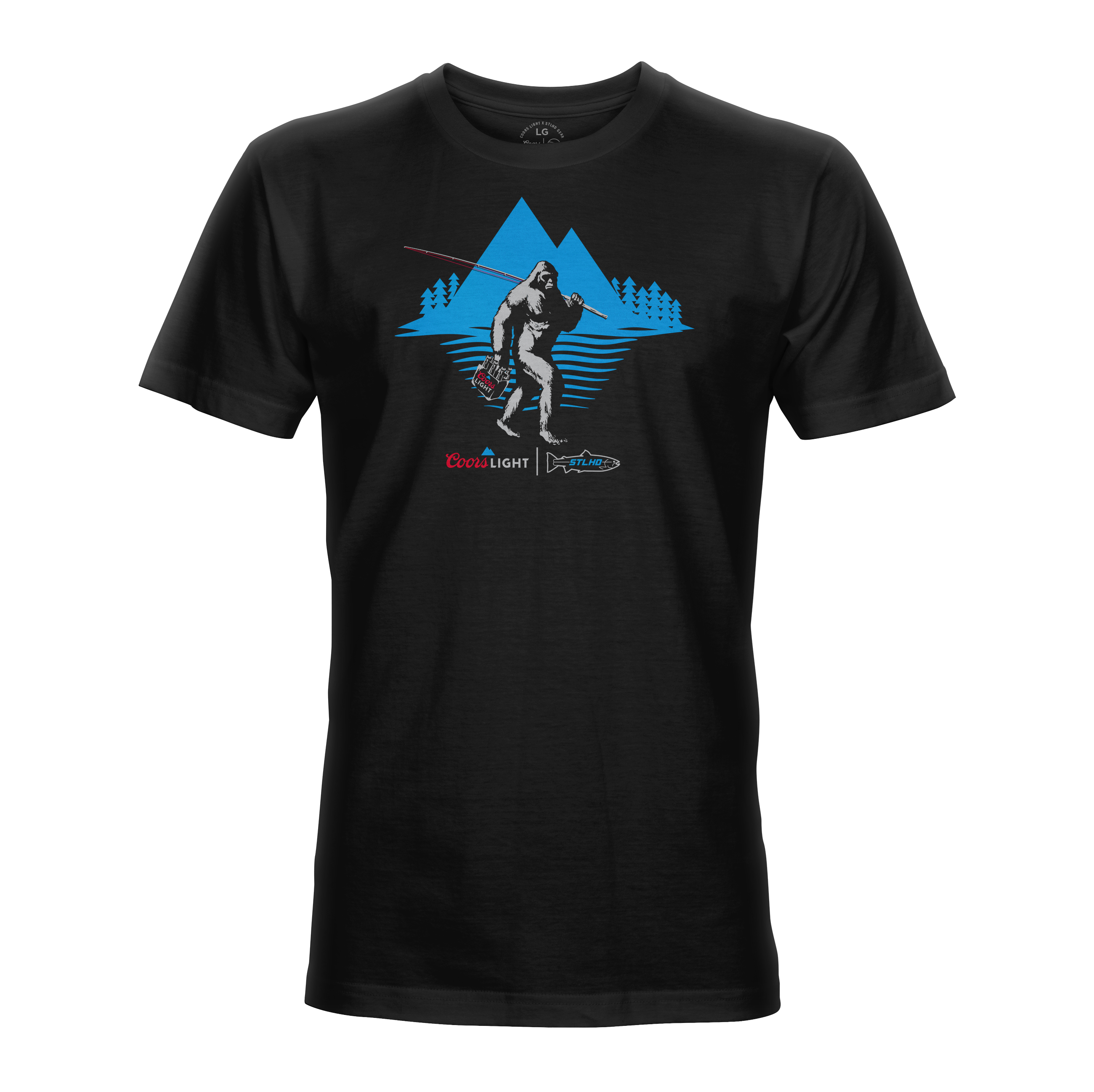 Men's black graphic T-shirt with Bigfoot and Coors Light logo