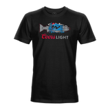 Men’s black graphic T-shirt with Coors Light fish and blue mountain print