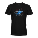 Black men’s graphic tee with Coors Light bottle rocket and fireworks front print
