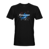 Black men’s graphic tee with Coors Light bottle rocket and fireworks front print