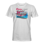 White men’s graphic T-shirt with Coors Light 24 racing boat print on front