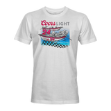 White men’s graphic T-shirt with Coors Light 24 racing boat print on front