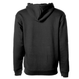 Black men's pullover hoodie with plain back and attached hood