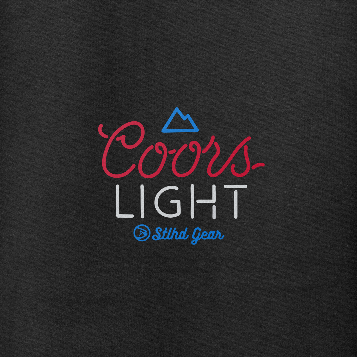 Coors Light and Sthld Gear graphic on dark hoodie fabric