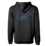 Dark men's hoodie with large Coors Light back graphic and hood