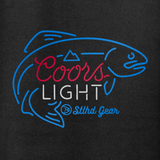Coors Light logo and Sthld Gear on dark hoodie fabric