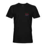 Men's black graphic T-shirt with small Coors Light logo on chest in red and blue
