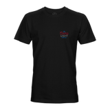 Men's black graphic T-shirt with small Coors Light logo on chest in red and blue