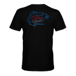 Men's black graphic T-shirt with large Coors Light back logo in blue and red