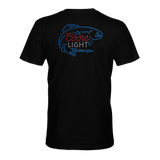 Men's black graphic T-shirt with large Coors Light back logo in blue and red