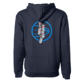 Men's dark navy hoodie with large back circular Coors Light and STLHD graphic
