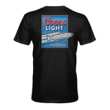 Men's black throwback T-shirt with large back Coors Light fish logo print