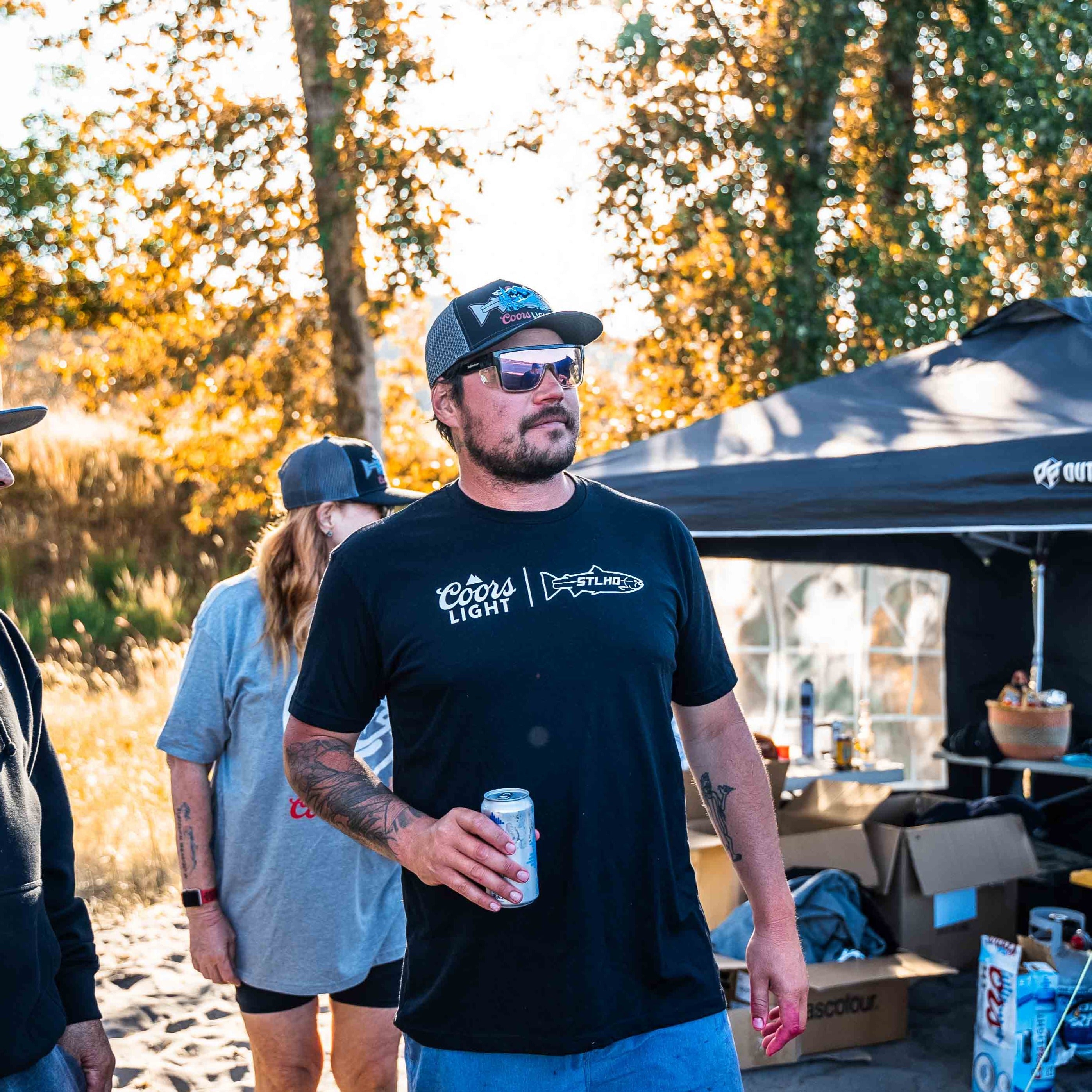 Men's black throwback tee with small front Coors Light and STLHD logos