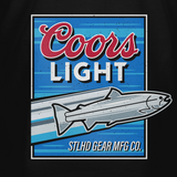 Men's black throwback T-shirt with big front Coors Light fish graphic
