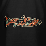 Black T-shirt with large multicolor STLHD Mesa front graphic close-up