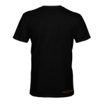 Black crew-neck T-shirt, small STLHD Mesa logo at lower hem