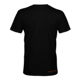 Black crew-neck T-shirt, small STLHD Mesa logo at lower hem