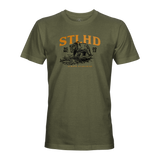 Olive STLHD grizzly bear graphic t-shirt, 'ALWAYS SEARCHING' front text