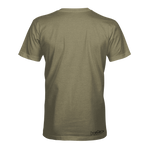 Olive surf T-shirt back with small logo tag at hem