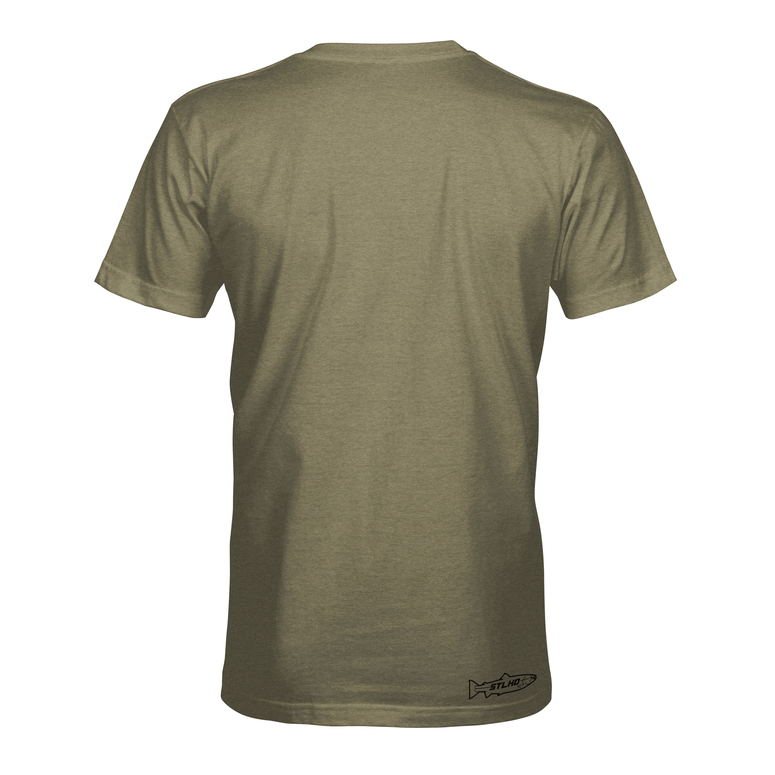 Olive surf T-shirt back with small logo tag at hem