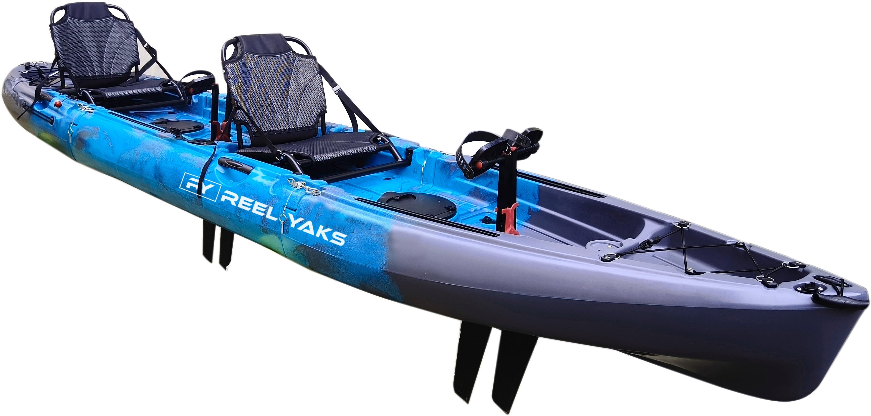 inflatable fishing kayak with pedals Raptor 14ft Tandem | Fin & Prop Drive | Modular Fishing Kayak Cyan Gray / 8