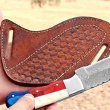 Western Knives – 8.5" Damascus Blade with Texas Flag Handle in Bone & Exotic Woods