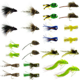 Bass Bug Collection - 24 Bass Fly Fishing Flies - Surface Poppers Frog, Rat, Mouse And Divers  - Hook Sizes 2,4, 6, 8