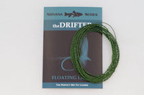 Coiled green floating dry-fly leader package with theDRIFTER branding