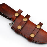 Custom Handcrafted Damascus Steel Tanto Tracker Knife - 11.5" Exotic Color Wood Handle with Horizontal Leather Sheath | Survival, Camping, Tactical | KBS Knives