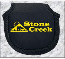 Dark neoprene reel pouch with Stone Creek logo