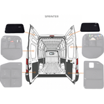 Diagram showing upper rear door storage panel placement on Sprinter doors (pair)