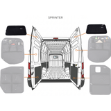Diagram showing upper rear door storage panel placement on Sprinter doors (pair)