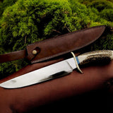 Western Bowie Knife With Antler Handles – 13.5" High-Carbon Steel Blade with Turquoise Inlays