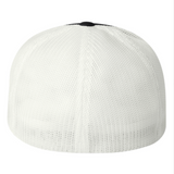 White mesh flex-fit cap top with black crown button