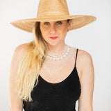 White Cascading Beaded Hat Necklace