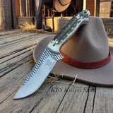 Hornspur Hunter – Rustic Belt Knife with Antler Handle & Leather Sheath