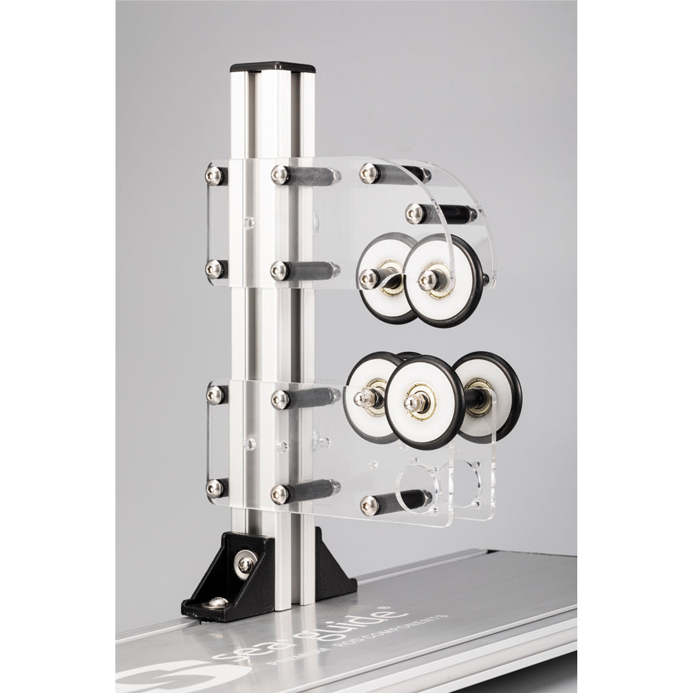Roller frame with guide wheels and motor on power wrapper and dryer machine