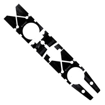 Black kayak deck padding strip with molded grip sections and circular openings